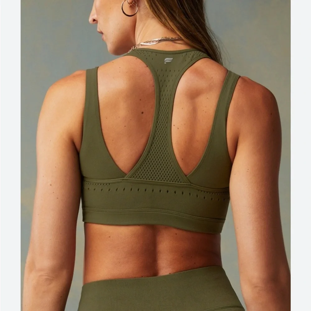 Fabletics Sculptknit Low Impact Sports Bra, Small Olive